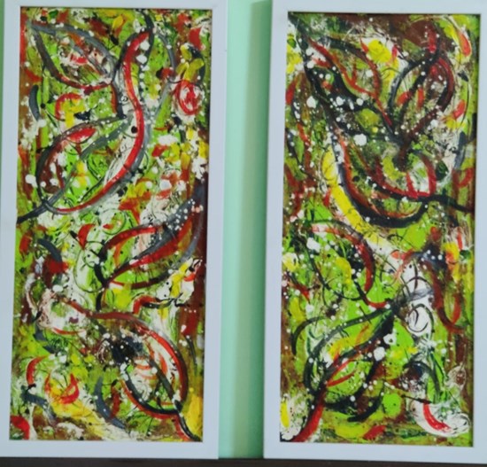 Panels in  abstract designs on canvas in acrylic paints, painting by Shalini Goyal