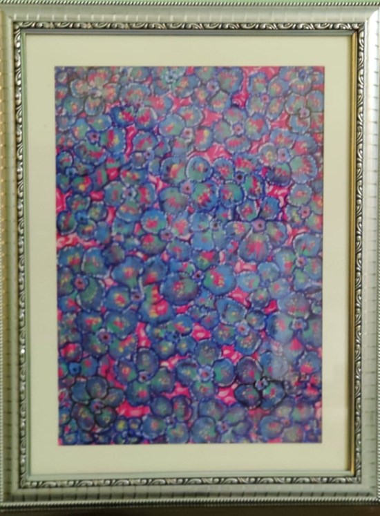 Floral pattern on pink handmade paper, painting by Shalini Goyal