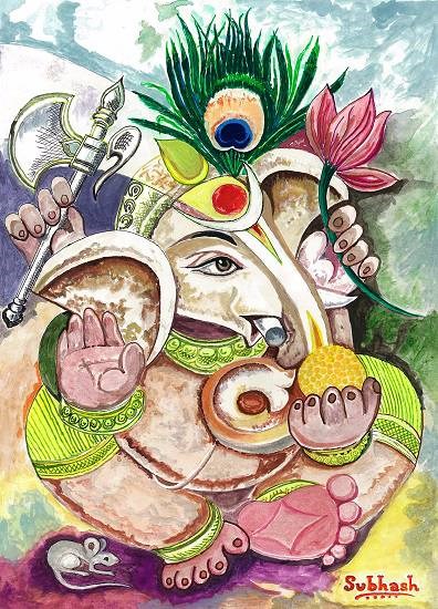 Lord Ganesh, painting by Subhash Bhate