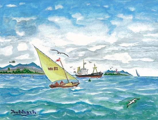 Coastal Scene, painting by Subhash Bhate