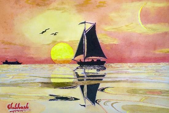 Coastal Twilight!, painting by Subhash Bhate