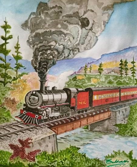 Good old train!, painting by Subhash Bhate