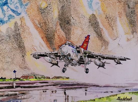 Jet fighter taking off!, painting by Subhash Bhate