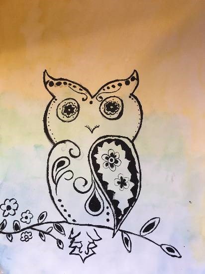 My obedient owl, painting by Sharanya Das