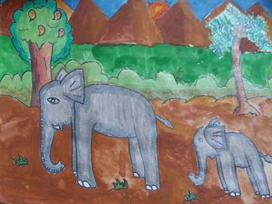 Painting  by Ruhaan Hasmukh Jain - Elephants