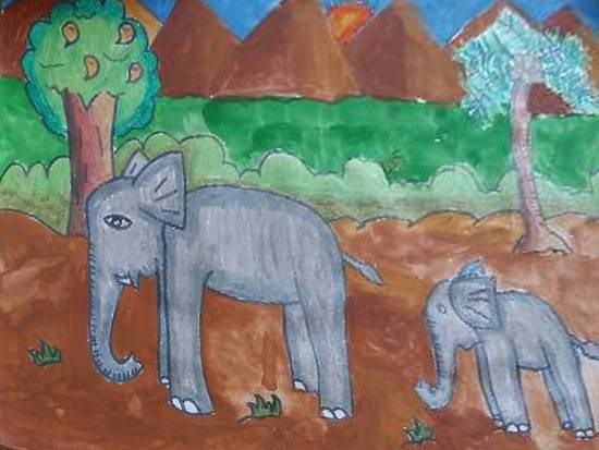 Elephants, painting by Ruhaan Hasmukh Jain