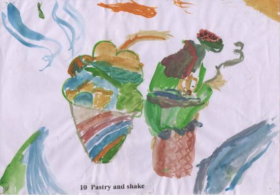Painting  by Sreebhadra Suraj - Pastry and shake