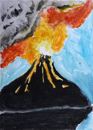 Painting  by Sreebhadra Suraj - Volcanic Eruption