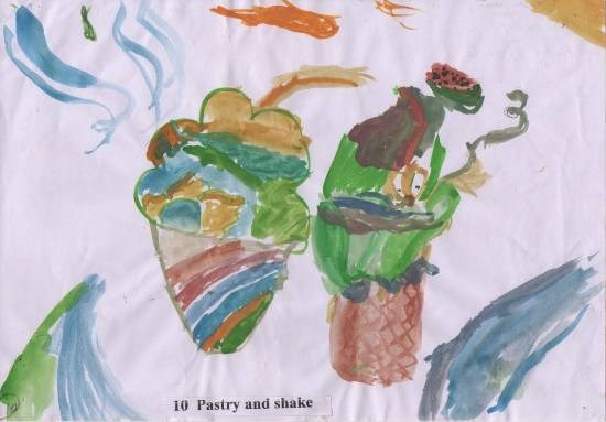 Pastry and shake, painting by Sreebhadra Suraj