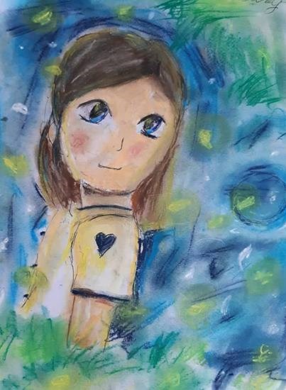 A Girl Loving Fireflies, painting by Sreebhadra Suraj