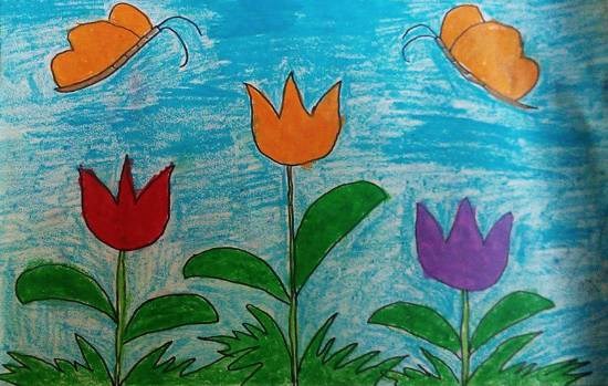 Tulip with butterfly, painting by Kanishka Kiran Tambe