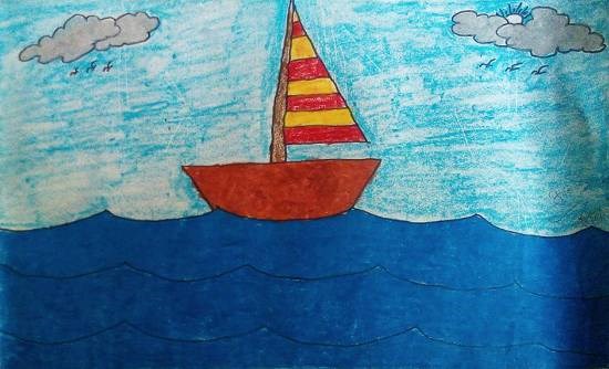 Boat sailing, painting by Kanishka Kiran Tambe