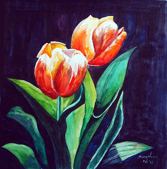 painting by Mangal Gogte - Tulips