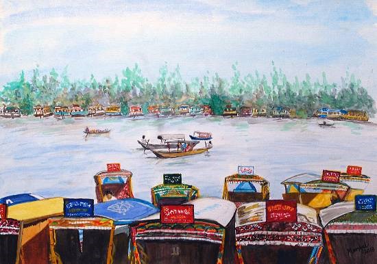 Waiting for tourists, Srinagar, Kashmir, painting by Mangal Gogte