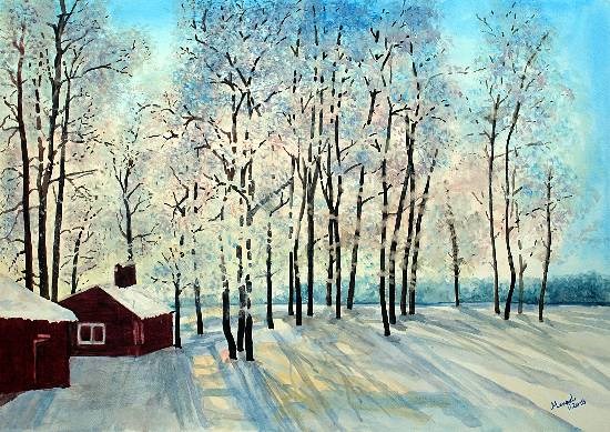Frosty shadows, Finland, painting by Mangal Gogte