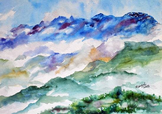Himalayan Mist, Gangtok, painting by Mangal Gogte
