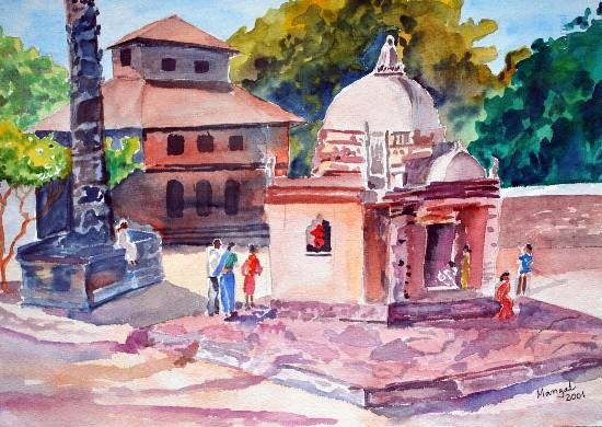 Praying, Goa, painting by Mangal Gogte
