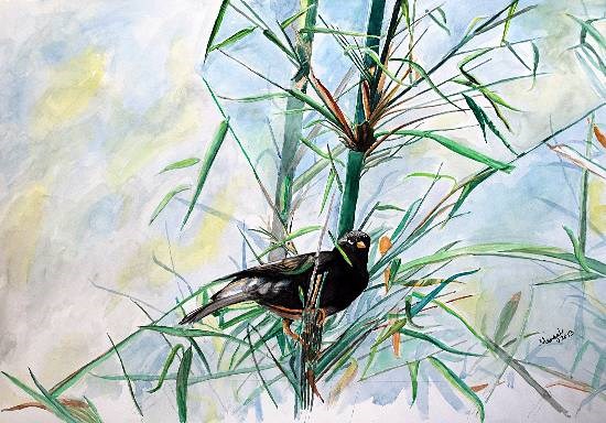 Basking in the morning sun, Binsar, painting by Mangal Gogte