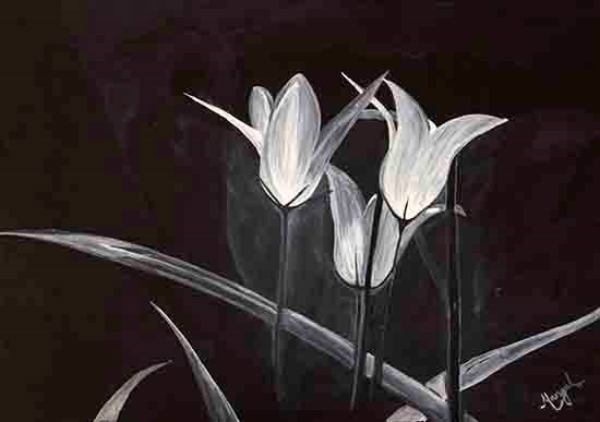 White tulips, painting by Mangal Gogte
