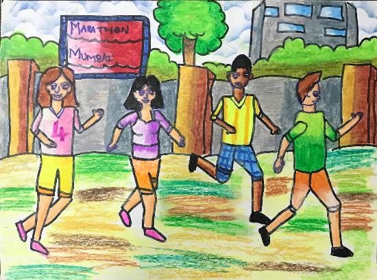 Mumbai Marathon, painting by Aarushi Rakesh