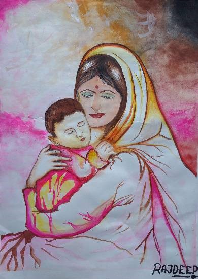 Mother and her child, painting by Rajdeep Mridha