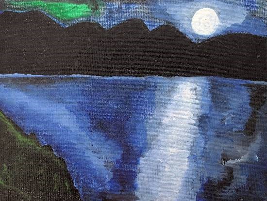 Moon light scenery, painting by Shrey Setu Jogani