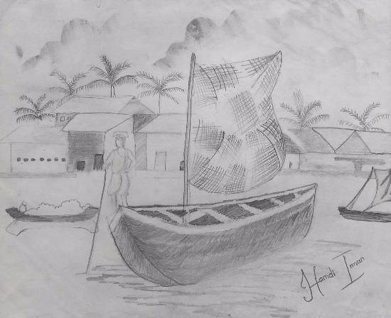 Boats, painting by Hamdi Imran