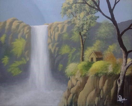 waterfall, painting by Hamdi Imran