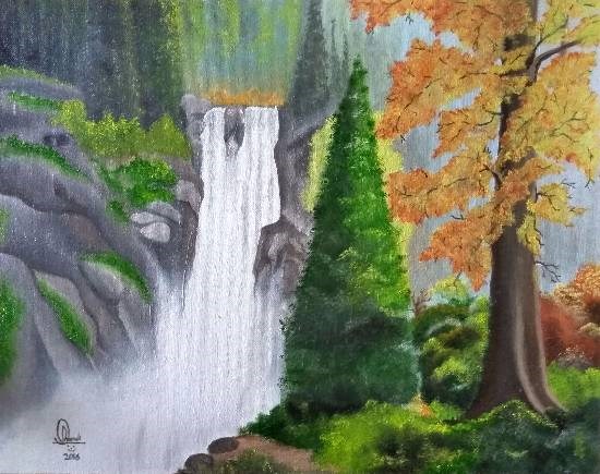 Waterfalls, painting by Hamdi Imran