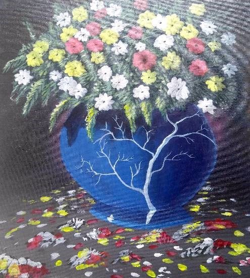 Flower pot, painting by Hamdi Imran