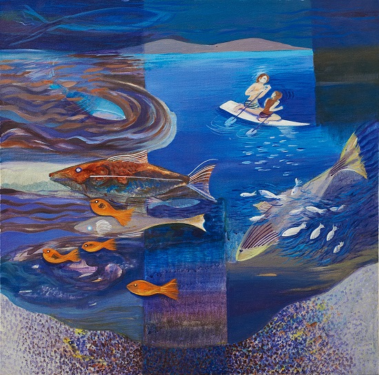 Kayak Ride & Feuod Fishes, Painting by  Artist Asmita Jagtap