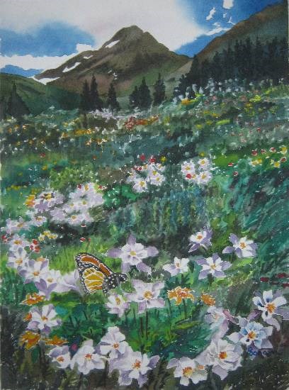 A Butterfly in Flowers Valley, painting by Poonam Juvale
