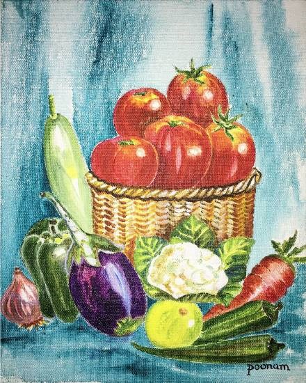 Vegetable Basket, painting by Poonam Juvale