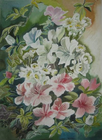 Pink & White Flowers, painting by Poonam Juvale