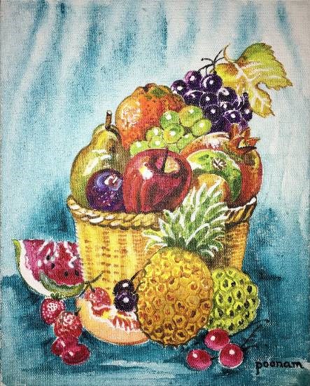 Fruit basket, painting by Poonam Juvale