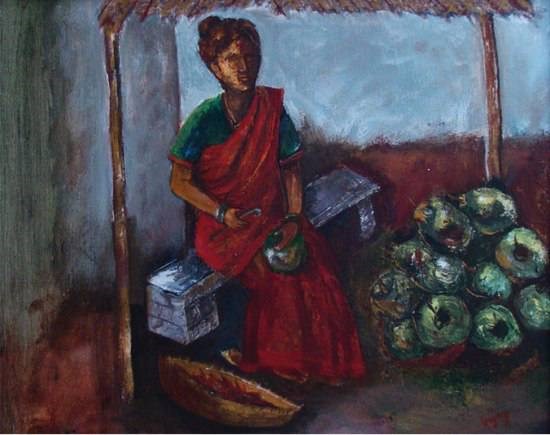 Coconut Seller, painting by Vijaya Rajagopalan