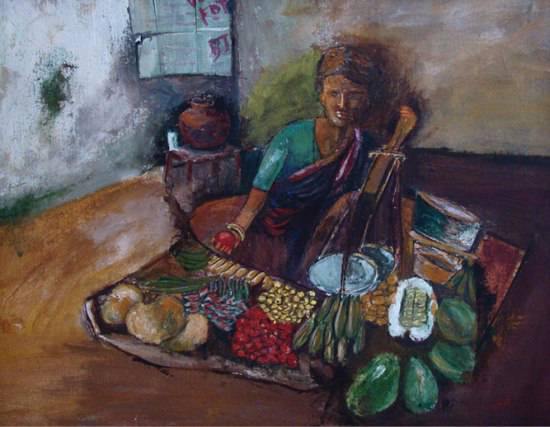 Vegetable Seller, painting by Vijaya Rajagopalan