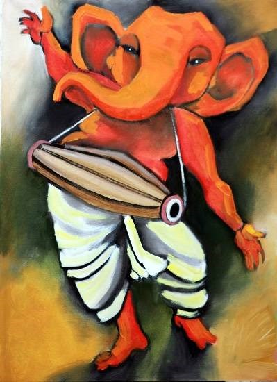 Ganesh in Rhythm, painting by Milon Mukherjee