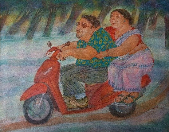 On The Way, painting by Kabari Banerjee