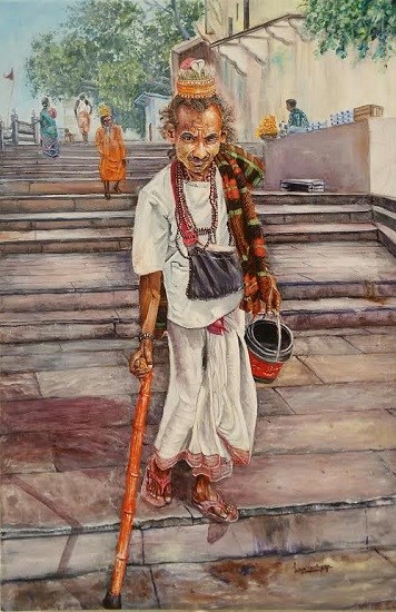 Vagrant in Ganga Ghat, painting by Lasya Upadhyaya
