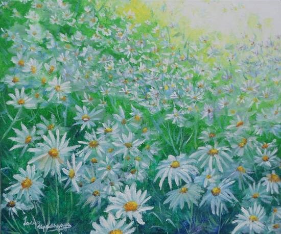 White flower field, painting by Lasya Upadhyaya