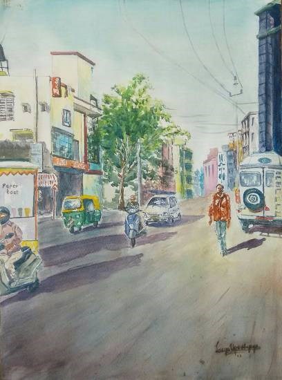 Bangalore cityscape - 1, painting by Lasya Upadhyaya