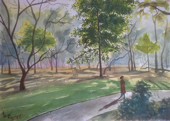 Strolling Through Cubbon Park, painting by Lasya Upadhyaya