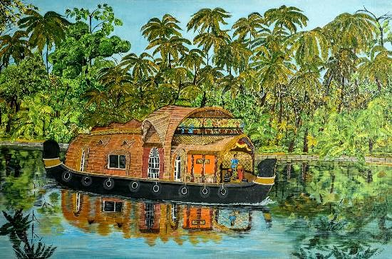 Serene Abode (Kerala backwaters), painting by Madhavi Srivastava