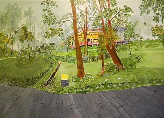 A holiday resort at Coorg, painting by Madhavi Srivastava