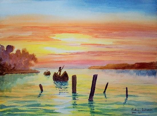 Shinning Sunset, painting by Rakesh Sonkusare