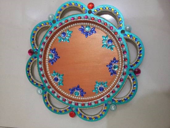 Wooden Puja Thali - 1, painting by Dhanashree Puntambekar
