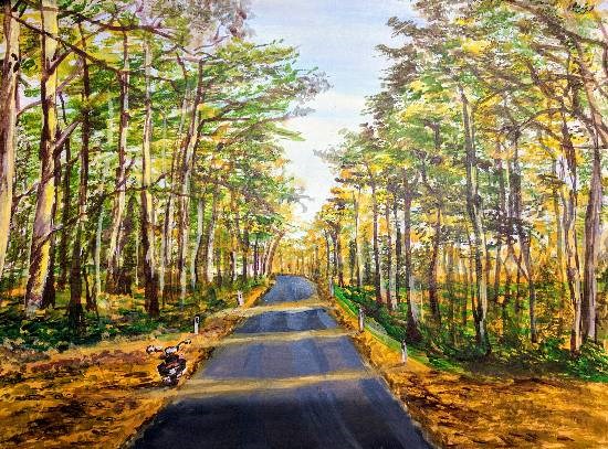 Ride in the woods, painting by Namrata Bothra