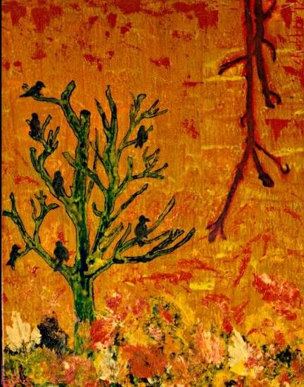 Solitary in Autumn II, painting by Shubhra Chaturvedi