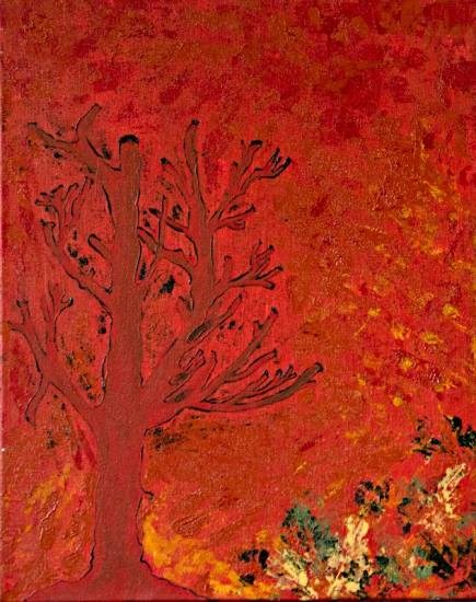 Solitary in Autumn I, painting by Shubhra Chaturvedi